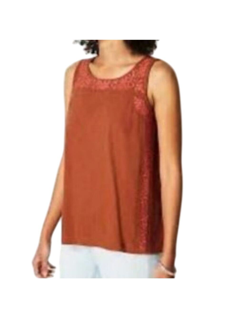 J. Jill Orange Floral Embroidered Trim Tank Top